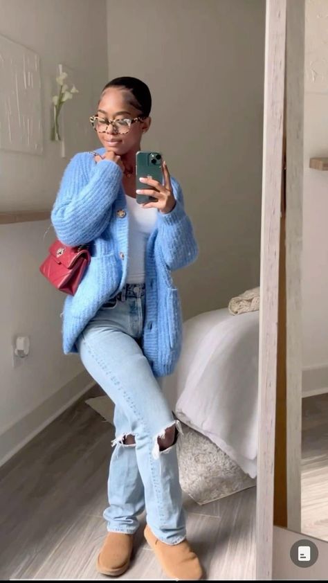 Blue Outfit Black Women, Fashion Outfits Black Women, Fall Fashion Black Women, Winter Fashion Outfits Casual, Cold Outfits, Effortlessly Chic Outfits, Cute Lazy Day Outfits, School Looks, Chill Outfits