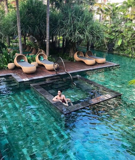 Travel With Sunshine on Instagram: “Tag a friend that needs to see this pool inside a pool!! (Follow @resortvisuals for daily content of the most beautiful hotels and resorts…” Moderne Pools, Infinity Pools, Seminyak Bali, Hotel Indigo, Dream Pools, Backyard Pool Designs, Pool Design, Swimming Pool Designs, Seminyak