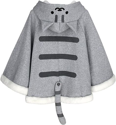 CORIRESHA Gray Cute Catpaw Print Soft Fleece Outwear Chi's Sweet Home Cat Cape with Cat Ears Cat Hoodie With Ears, Cat Backyard, Hoodie Cloak, Hooded Capes, Hoodie With Ears, Neko Atsume, Cosplay Cute, Kawaii Things, Velvet Hoodie