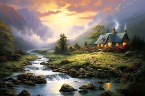 Exquisite Thomas Kinkade Inspired Custom Canvas Cottage Scene Artwork | Custom Art | Painting Masterpiece | Light & Cozy | Digital Download by CustomCanvasCurators 🌿 Embrace the tranquility of an idyllic countryside cottage with our latest gallery piece! 🎨 Inspired by the renowned 'Painter of Light' Thomas Kinkade, this custom canvas digital print captures the timeless allure of nature's beauty. Every brushstroke infuses the cottage with warmth and invites you to bask in the gentle embrace ... Thomas Kinkade Cottage, Thomas Kinkade Paintings, Thomas Kincaid, Thomas Kinkade Christmas, Kinkade Paintings, Countryside Cottage, Thomas Kinkade, Laptop Wallpaper, Custom Canvas