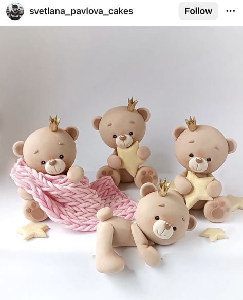 Gateau Baby Shower Garcon, Teddy Cookie, Bear Cake Topper, Cake Models, Cake Hacks, Teddy Bear Cakes, Baby Keepsakes, Fondant Animals, Creative Birthday Cakes