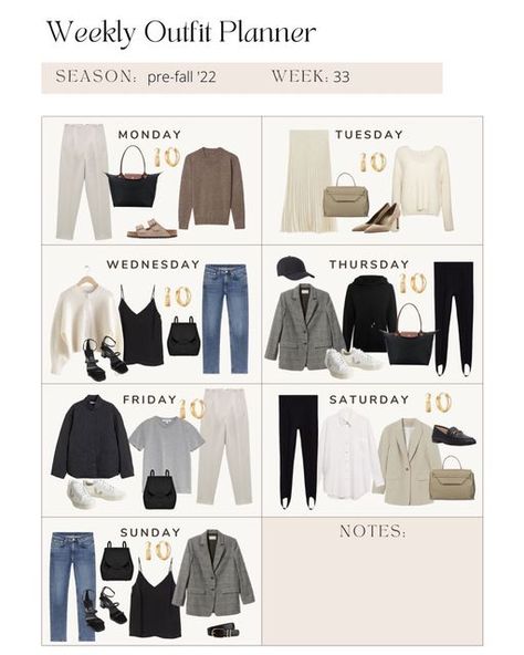 7x7 Outfit Challenge, One Week Outfit Plan, Outfit Nieve, Weekly Outfit Planner, Work Travel Outfit, Classic Chic Outfits, Styling Business, Clothes Capsule Wardrobe, Career Ladder