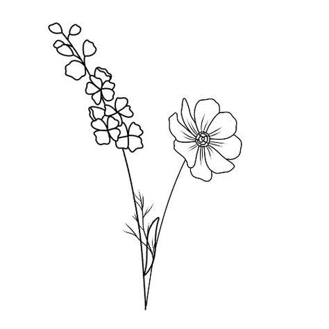 Larkspur and cosmos flowers Larkspur And Cosmos Tattoo, Larkspur And Cosmos Flower Tattoo, Larkspur Tattoo, Cosmos Tattoo, Ying Yang Tattoo, Yang Tattoo, October Flowers, Single Needle Tattoo, Tattoo Templates