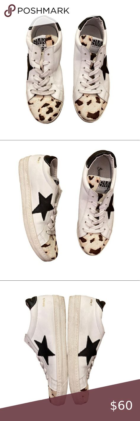 SMR 23 Italy Sneakers Leather Pony Hair, Black Star, Black Print, Golden Goose Sneaker, Leather Sneakers, White Black, Animal Print, White And Black, Color White