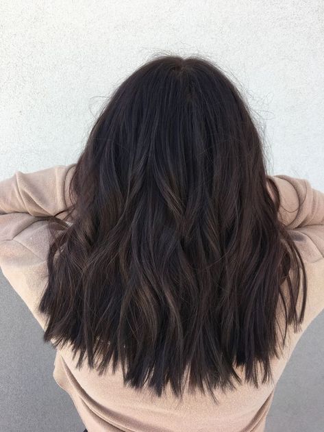 Mid Dark Brown Hair, Mid Length Dark Hair With Layers, Mid Length Hair Dark Brown, Short Dark Brown Hair Aesthetic, Brown Hair Mid Length, Ashy Dark Brown Hair, Medium Dark Brown Hair, Longbob Hair, Medium Length Brown Hair