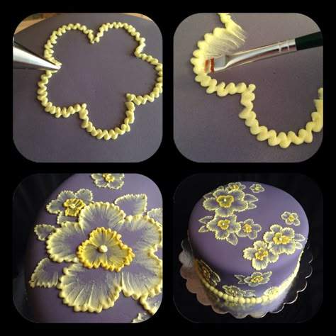 Brush embroidery: a cake decorating technique that is so elegant, and so easy! You’ll simply an already-covered cake, a paintbrush, and some thinned buttercream icing in an icing bag (the sma… Brush Embroidery Cake, Kue Fondant, Decorate A Cake, Best Cake Ever, Kale Pasta, Brush Embroidery, Cakes To Make, Make A Cake, Cake Making