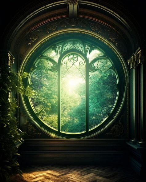 Old Window Aesthetic, Window Painting Templates, Fantasy Window, Hobbit Houses, Fantasy Scenery, Writing Room, Emotional Painting, Art Final, Engraving Ideas