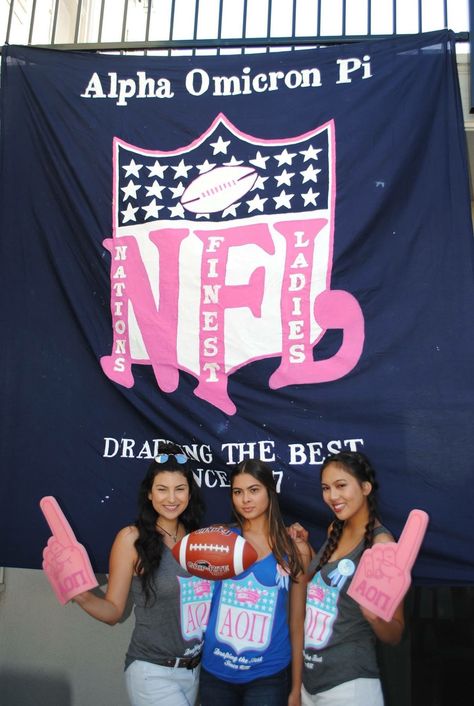 Football Themed Bid Day Sorority, Football Big Little Reveal Sorority, Nfl Bid Day Theme, Football Sorority Banner, Football Bid Day Theme, Work Week Ideas Sorority, Bid Day Decorations, Bid Day Banner, Big Little Reveal Themes