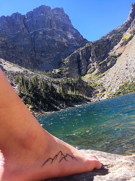 Idaho Mountain Tattoo, Mountain Foot Tattoo, Ankle Tattoo Mountain, Simple Ankle Tattoos, Small Mountain Tattoo, Mountain Outline, Ski House Decor, Rip Tattoo, Alaska Mountains