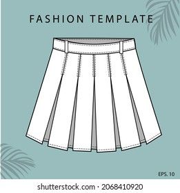 Pleated skirt, Skirt fashion flat sketch template Tennis Skirt Drawing, Pleats Sketch, Pleated Skirt Flat Sketch, How To Draw Pleated Skirts, Skirt Technical Flat, Pleated Skirt Sketch, Pleated Skirt Drawing, Skirts Illustration, Skirt Flat Sketch