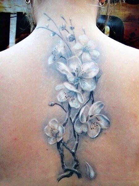 Black and white cherry blossom White Flower Tattoos, Ta Moko Tattoo, Tatoo 3d, Watercolour Tattoos, Orchid Tattoo, Beautiful Flower Tattoos, Blossom Tattoo, Cherry Blossom Tattoo, Bohol