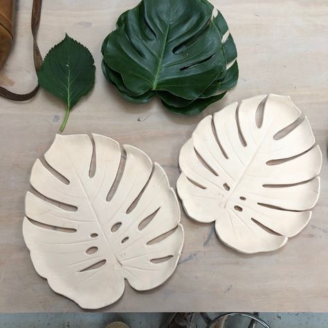 Monstera Leaf Pottery, Plant Crafts, Clay Plates, Pottery Painting Designs, Slab Pottery, Monstera Plant, Diy Pottery, Ceramics Pottery Art, Ceramics Projects