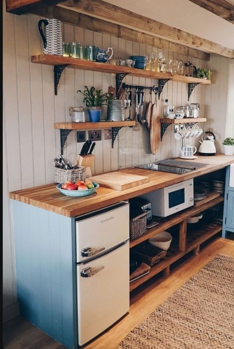 Rustic Tiny Kitchen, Home Made Kitchen, Tiny Cabin Kitchen, Free Standing Kitchen, Barn Kitchen, Dream Kitchens Design, Freestanding Kitchen, Kitchen Remodel Ideas, Tiny House Kitchen