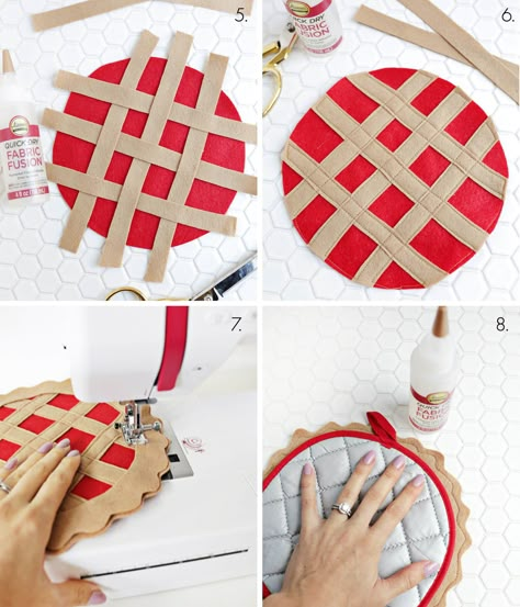 Potholder Diy, Diy Kitchen Gifts, Quilted Potholders, Sewing Machine Projects, Potholder Patterns, Quilted Gifts, Crafts Gifts, Small Sewing Projects, Cherry Pie