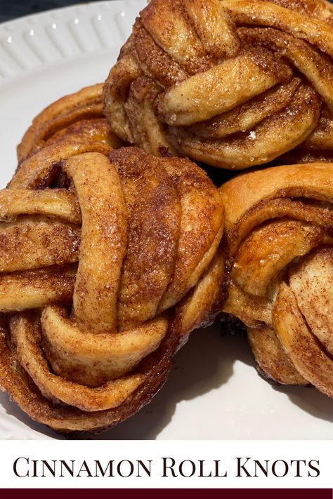 These cinnamon roll knots, filled with plenty of brown sugar-cinnamon filling are not only ridiculously tasty but beautiful and really, really fun to make! If you know how to braid, you can make these rolls! Gooey on the inside with crispy strips of dough on the outside, they are the perfect pastry! #cinnamonrolls #cinnamonknots #breakfastrolls #breakfastgoodies #breakfastrecipes #cinnamon #brownsugar #atxfoodie #brownsugarcinnamon #sweettreats #homemadebreakfast Knot Cinnamon Rolls, Cinnamon Roll Knots Recipe, Cinnamon Sugar Knots, Creative Cinnamon Rolls, Braided Cinnamon Roll Knots, Cinnamon Knots Recipes, Braided Cinnamon Roll, Cinnamon Twirls, Cinnamon Roll Knots