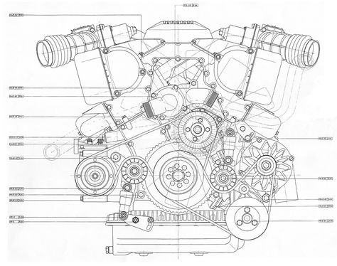 V 12 Engine, Car Engine Blueprint, Machinery Drawing, Visit Cart, Mechanics Drawing, Engine Blueprint, Engine Tattoo, Blueprint Engines, Mechanical Heart