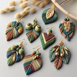 polymer clay earrings in shades of green2c gold2c br - Image Creator from Microsoft Designer Polymer Clay Art Jewelry, Fimo Earrings, Ceramic Bead Jewelry, Fimo Jewelry, Clay Keychain, Polymer Clay Flower Jewelry, Polymer Inspiration, Diy Earrings Polymer Clay, Polymer Clay Jewelry Tutorials