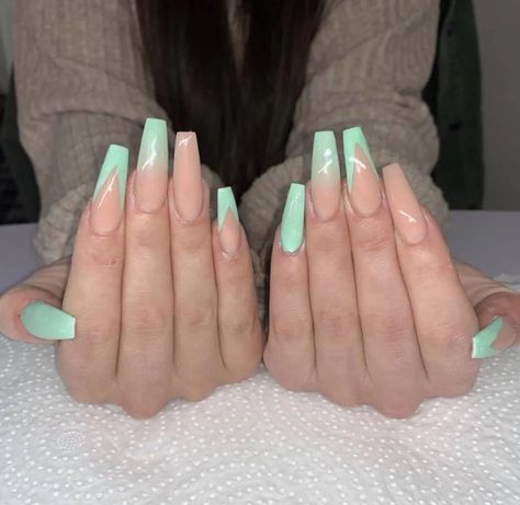 Acrylic Nail Designs Coffin, Mint Green Nails, Mint Nails, Nail Goals, Green Acrylic Nails, Dark Green Nails, Acrylic Nail Shapes, Green Nail Designs, Long Acrylic Nails Coffin