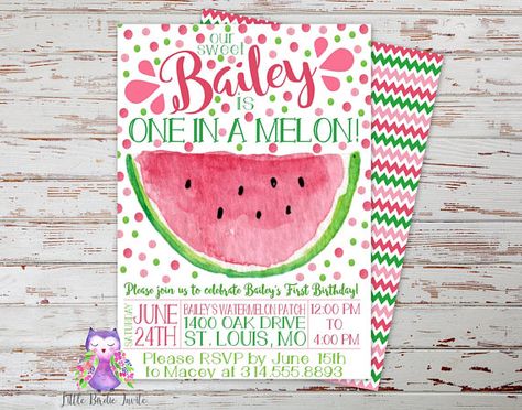 Watermelon Party Invitations, Watermelon Birthday Party, Watermelon Invitations, Watermelon Birthday Parties, Watermelon Party, Watermelon Birthday, One In A Melon, Pink Invitations, 1st Birthday Invitations