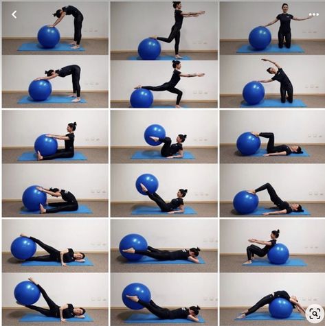 Ball Yoga Exercise, Yoga Ball Poses, Pilates With Ball, Gymball Workout, Pilates Ball Workout, Yoga Ball Stretches, Ball Workout Exercise, Fitness Ball Exercises, Fitball Exercises