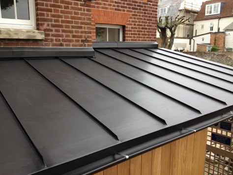 Anthra Zinc roof , Deal Zinc Flat Roof Extension, Zinc Flat Roof, Zinc Roof Extension, Zinc Roof House, Kitchen Zinc Ideas, Flat Metal Roof, Flat Roof Construction, Zinc Cladding, Flat Roof Extension