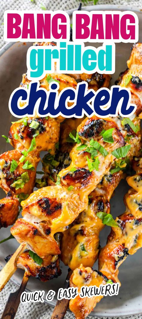 Bang Bang Chicken Skewers Bang Bang Chicken Skewers, Camper Food, Easy Skewers, Food Prepping, Bang Bang Chicken, Chicken Skewer Recipe, Chicken Receipes, Sweet And Spicy Chicken, Skewer Recipes