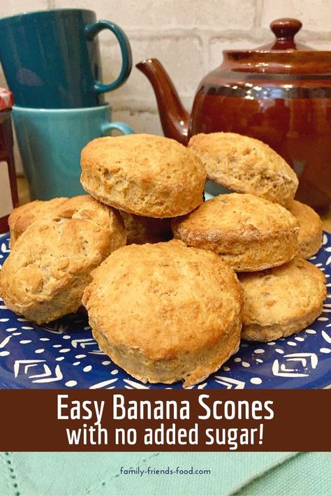 An ingenious way to use spotty bananas, these gorgeous banana scones have golden crusts, a flaky, tender interior, and a delicious not-too-sweet flavour. Healthy enough for breakfast or a good-for-you snack at any time of day! Serve with butter or spreads for a fruity treat.  #baking #vegan #scones #banana #easyrecipe #teatime Banana Scones Recipe, Elote Dip Recipe, Old Bananas, Banana Scones, Butternut Bakery, Vegan Scones, Baking Vegan, Fruity Treats, Yummy Healthy Breakfast