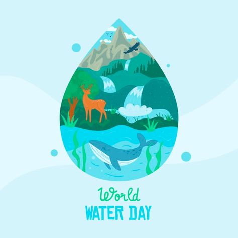 Free Vector | Hand-drawn world water day with water drop and nature Coffee Cartoon, Water Poster, Water Illustration, Illustration Story, Infographic Poster, World Water Day, Galaxy Theme, Water Drawing, Water Day