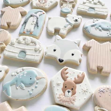 Woodland Baby Shower Cookies, Woodland First Birthday, Polar Bear Baby Shower, Baby Shower Sugar Cookies, Penguin Baby Showers, Woodland Creatures Baby Shower, Bear Baby Shower Theme, Love Cookies, Animal Baby Shower Theme