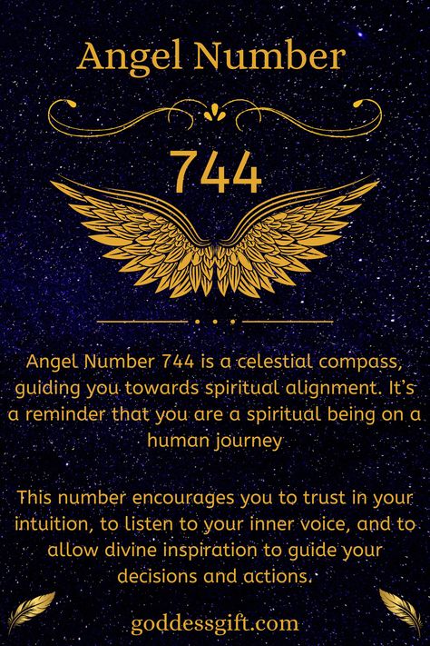 Angel Number 744 resonates dynamically with a spectrum of energies embodied by these numbers. Each one contributes to a vibrant tapestry of growth, change, and self-discovery. Learn more - https://goddessgift.com/angels/744/ . #AngelNumber744 #DivineGuidance #Numerology #SpiritualAwakening #Manifestation #ChangeIsGood #GrowthMindset #SpiritualJourney #NumerologyMeaning #AngelMessages #GoddessGift #ManifestYourDreams 744 Angel Number Meaning, 222 Twin Flame Number, 77 Angel Number Twin Flame, 333 Angel Number Twin Flame, 222 Angel Number Meaning Twin Flame, 07:07 Angel Number Meaning, Angel Number Meanings, Divine Timing, Number Meanings