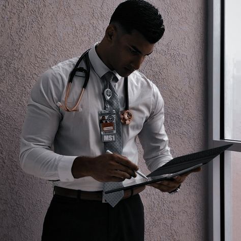 Doctor And Patient Aesthetic, Male Pediatrician Aesthetic, Black Doctor Aesthetic, Male Doctor Aesthetic, I Am The Doctor, Droopy Eyes, Aesthetic Doctor, Personal Profile, Job Clothes