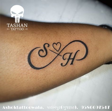 Infinity TattooPalanpurBanashkathaGujarat Infinity Couple Tattoo Designs, Tattoo Infinity Names, Infinity Tattoo With Letter, Infinity Name Tattoos For Women, Infinity Tattoo Designs For Couples, Couples Infinity Tattoos, Small Tattoos Infinity, Couple Tattoos Infinity, Infinity Wrist Tattoos For Women