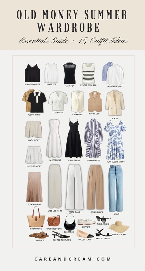 Modern Money Outfits, Old Money Summer Wardrobe, Quiet Luxury Aesthetic Outfit, Old Money Style Summer Women, Quiet Luxury Summer Outfit, Elegant Mom Outfits, Summer Classic Outfits, Classic Aesthetic Outfits, Chic Summer Outfits 2024