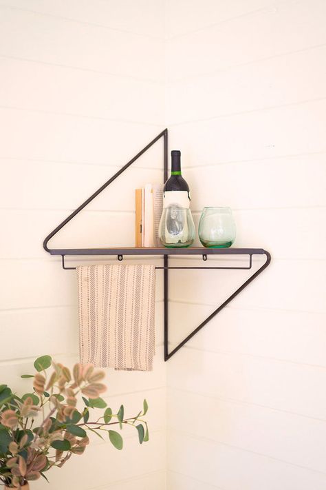 Kalalou Wall Shelf – Modish Store Shelf With Towel Bar, Wood Triangle, Lanterns Fireplace, Wine Rack Bar, Tiny Bath, Recycled Home Decor, Painting Candle Holders, Kids Living Rooms, Outdoor Bar Furniture