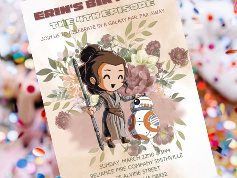 Excited to share this item from my #etsy shop: Star Wars Birthday Invitation, Rey Star Wars Party, Birthday Invitation, Printable Invitation, Digital Download, Girl Star Wars Party #pink #flat #horizontal #starwarsparty #starwarsbirthday #girlstarwarsparty #girlstarwarsbday #starwarsinvitation #reybirthdayparty Star Wars First Birthday Girl, Star Wars Girls Birthday Party, Girls Star Wars Party, Girl Birthday Party Invitations, Rey Star Wars, Star Wars Birthday, Star Wars Party, Invitation Digital, Invitation Printable