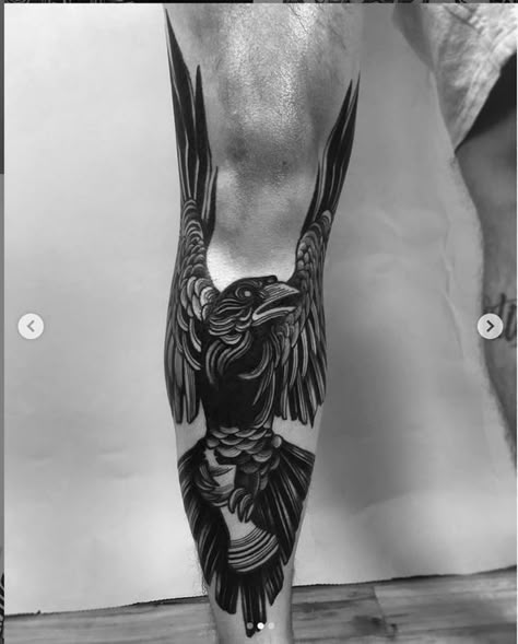 Rabe Tattoo, Crow Tattoo Design, Shin Tattoo, Full Leg Tattoos, Crow Tattoo, Elbow Tattoos, Raven Tattoo, Leg Tattoo Men, Eagle Tattoo