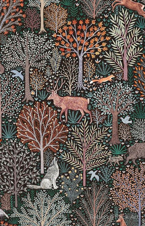 Forest animals - les animaux de la fôret Woodland Forest Animals, Bedroom Cabinet, Autumn Animals, Woodland Fabric, Fall Forest, Woodland Forest, Renter Friendly, Tree Print, Forest Animals