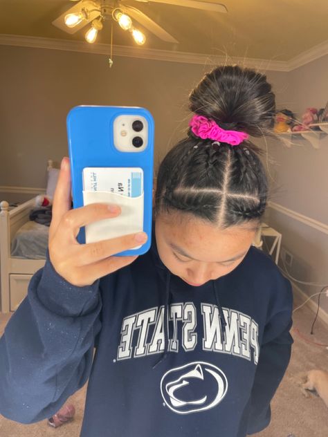 College Gymnastics Meet Hair, Cute Athletic Hairstyles, Gymnastics Meet Hair, Gymnastics Hairstyles, Crazy Braids, Soccer Hairstyles, Hairstyles With Braids, Track Hairstyles, Basketball Hairstyles