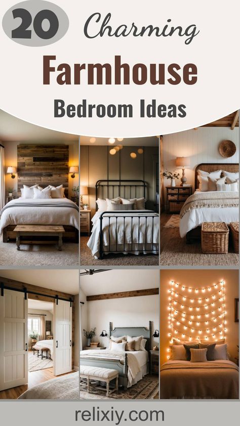 20 Rustic Farmhouse Bedroom Ideas You’Ll Love Black Modern Farmhouse Bedroom, Master Bedrooms Farmhouse Style, King Size Bed Master Bedrooms Farmhouse, Minimalist Cottage Bedroom, Farmhouse Bedroom Suite, Farmhouse Bedroom Mirror, Dark Farmhouse Bedroom, Cozy Master Room, Country Cottage Bedroom Ideas