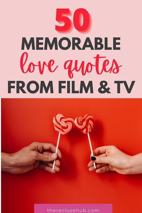 Love provides comfort, safety, and of course an insatiable desire and passion for the person you love. But there's more to it and while it's highly idealized on screen, I still think talking and reading about love can boost your mood instantly. After all, it's one of those feelings that's hard to put into words. Luckily, films and tv shows are full of memorable lines about love and romance. So, take a look at these top 50 quotes about love.These love quotes are great for expressing your ... Movie Quotes On Love, I Love You Movie Quotes, Tv Love Quotes, Iconic Love Quotes, Best Movie Love Quotes, Quotes About Love From Movies, Movie Love Quotes Romantic, Love Film Quotes, Famous Love Quotes From Movies