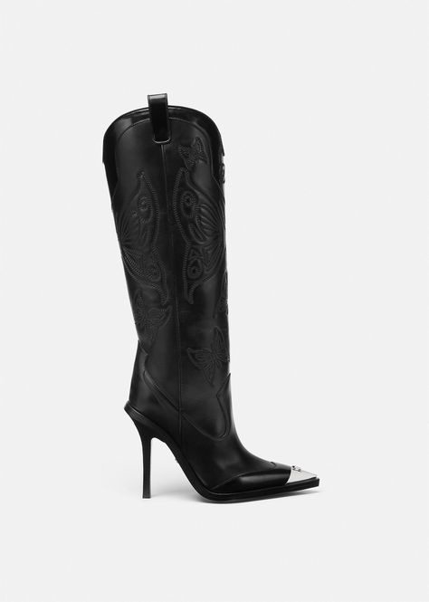 Versace Women, Boots High Heels, Debbie Reynolds, Shoes Heels Classy, Designer High Heels, Versace Home, Metallic Sandals, Boots High, Aesthetic Shoes