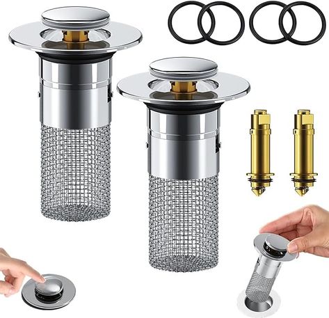 2Pcs Bathroom Sink Stopper Hair Catcher, Stainless Steel Floor Drain Filter, Pop Up Sink Drain Filter with Removable Stainless Steel Filter Basket Hair Catcher, Bathroom Sink Drain Strainer - Amazon.com Bathroom Sink Stopper, Sink Stopper, Steel Floor, Hair Catcher, Bathroom Sink Drain, Sink Drain, Bathroom Sink, Drain, Pop Up