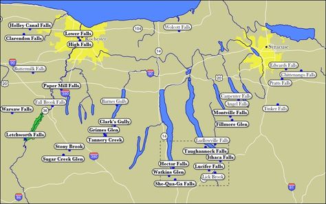 Map of WaterFalls of the Finger Lakes:  not all are the  visible from the road, some have hiking trails, and some are in State Parks, a few are on land run as a trust,  and some are on private property.  Great gully is one owned by a trust, it's on NY 90 between Cayuga and Aurora.  It has a sign. For Private property ask the owner, and abide his.her answer Upstate Ny Travel, Finger Lakes Ny, Ny Trip, The Finger Lakes, Lake Trip, Finger Lakes, Upstate Ny, Road Trippin, Private Property