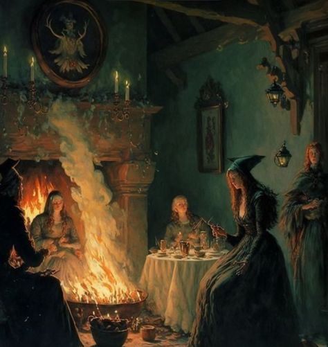 Spell Casting Aesthetic, The Phantom Painter, Yule Painting, Paintings Of Witches, Yule Images, Haunting Paintings, Phantom Painting, Yule Witch, Spirit Photography