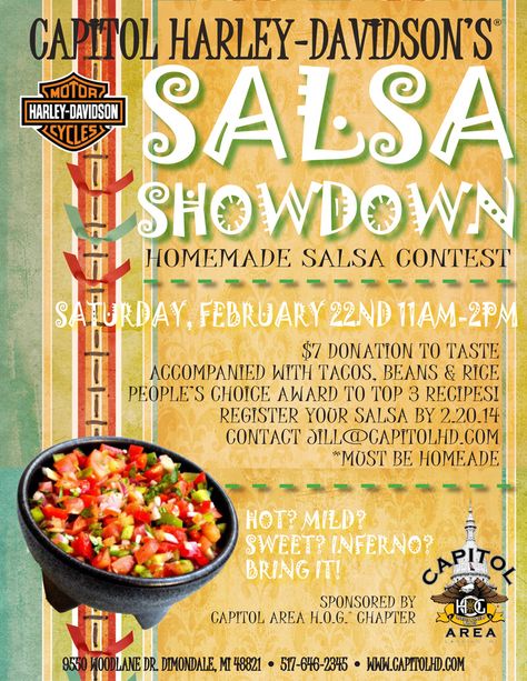 Salsa Showdown Feb 22nd 11-2pm Bring your best salsa!  #capitolhd #salsa #homemade #showdown #contest Salsa Contest Ideas, Salsa Contest Decorations, Funny Chili Cook Off Awards, Chili Cookoff Award, Salsa Competition, Delish Knowledge Salsa, Salsa Homemade, Salsa Night, Best Salsa