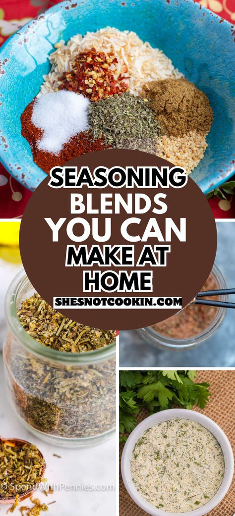 Photo collage of seasoning blens with text overlay. Fiesta Ranch Seasoning Recipe, Salt Free Seasoning Blends, Pinto Bean Seasoning, Healthy Seasonings, Kid Approved Dinners, Ranch Seasoning Recipes, Zesty Ranch, Salt Seasoning, Homemade Ranch Seasoning