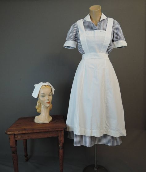 Clue Costume, Dress With Apron, Nurse Dress Uniform, Nursing Fun, Vintage Dresses Online, Vintage Nurse, Student Nurse, Nurse Stuff, Blue Aesthetic Pastel