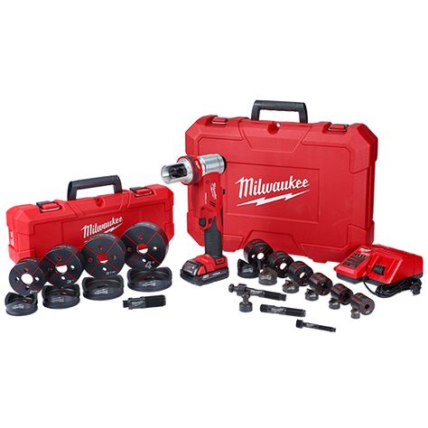 M18™ FORCELOGIC™ 6T Knockout Tool 1/2" - 4" Kit | Milwaukee Tool Knockout Punch, Easy Punch, Angle Design, Garage Work Bench, Milwaukee M18, Punch Tool, Milwaukee Tools, Cordless Power Tools, Klein Tools