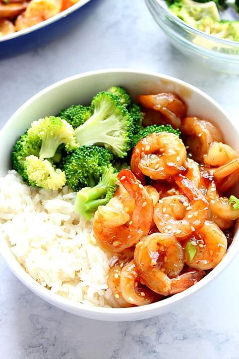 Shrimp Dinner Ideas, Sweet And Spicy Shrimp, Honey Garlic Shrimp, Teriyaki Shrimp, Lemon Garlic Shrimp Pasta, Shrimp And Broccoli, Shrimp Dinner, Rice Bowls Recipes, Sauteed Shrimp