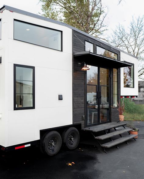 Tiny House Gooseneck, Gooseneck Tiny House, Large Fridge, Tiny House Talk, Tiny House Builders, Marble Sink, Luxury Shower, Marble Sinks, Big Windows